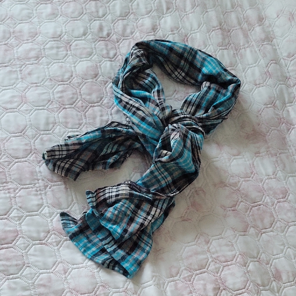 A/X Armani Exchange Blue and Black Plaid Scarf